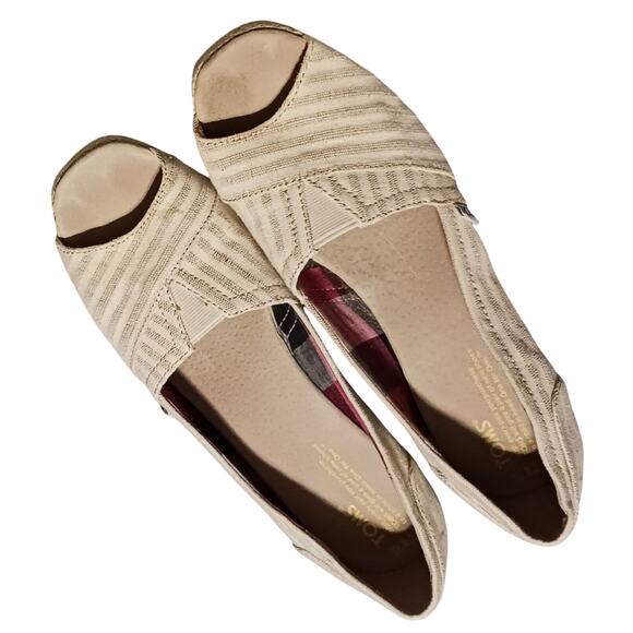 Toms Shoes Womens 8.5 Calypso Espadrille Wedge Heels SlipOn Beige Canvas PeepToe - Picture 5 of 9